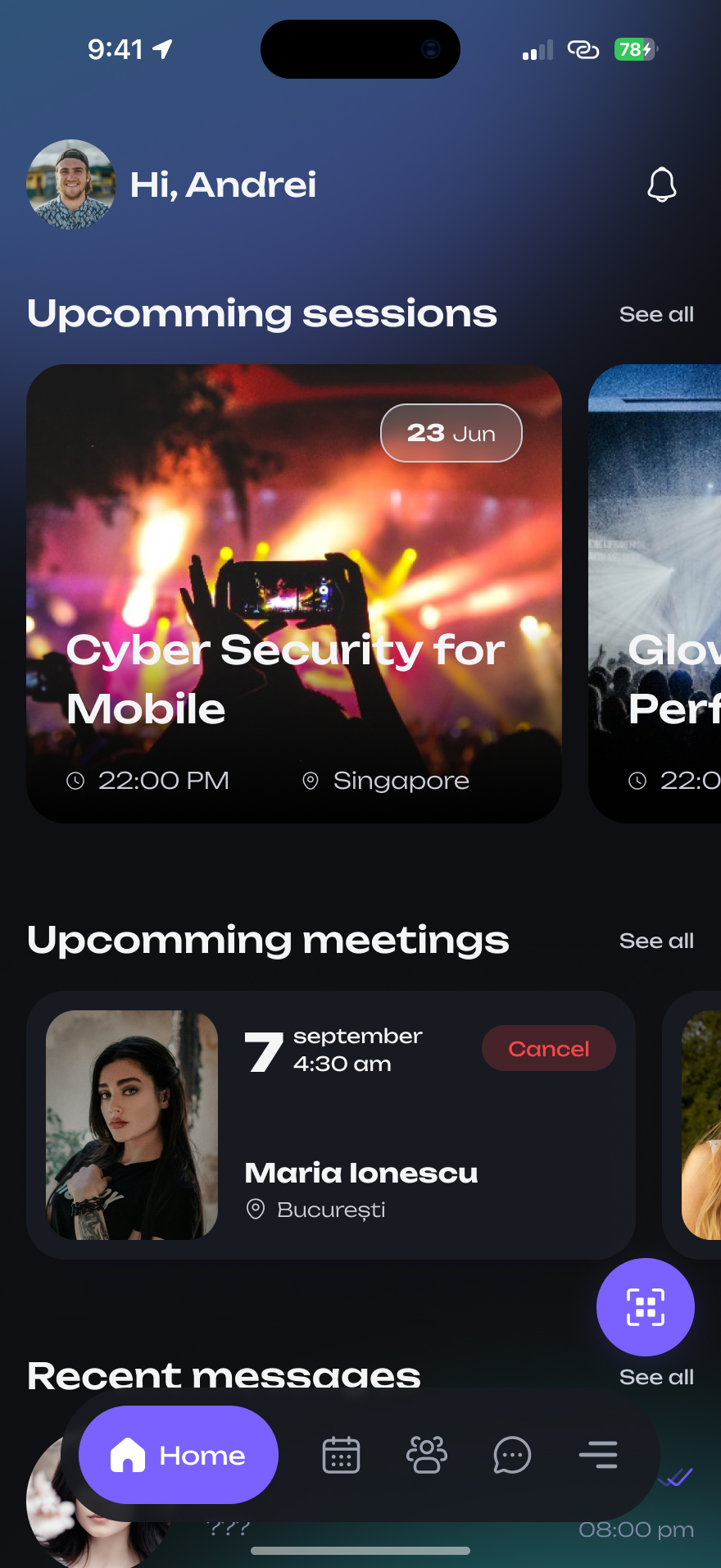 Event networking app Dashboard